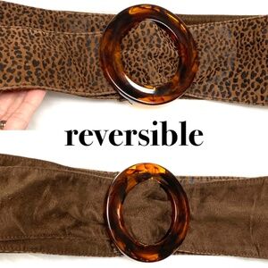 belt one size reversible brown leopard tortoise buckle soft faux suede vintage
